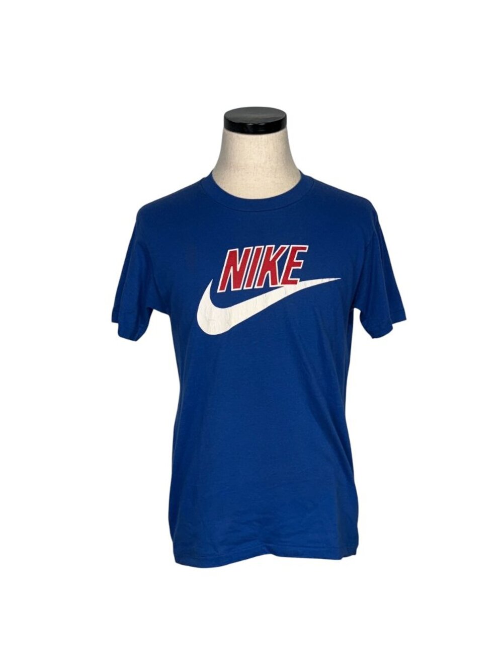 Nike Vintage 80s Blue Single Stitch Mens T-Shirt With Red/White Logo Size L USA